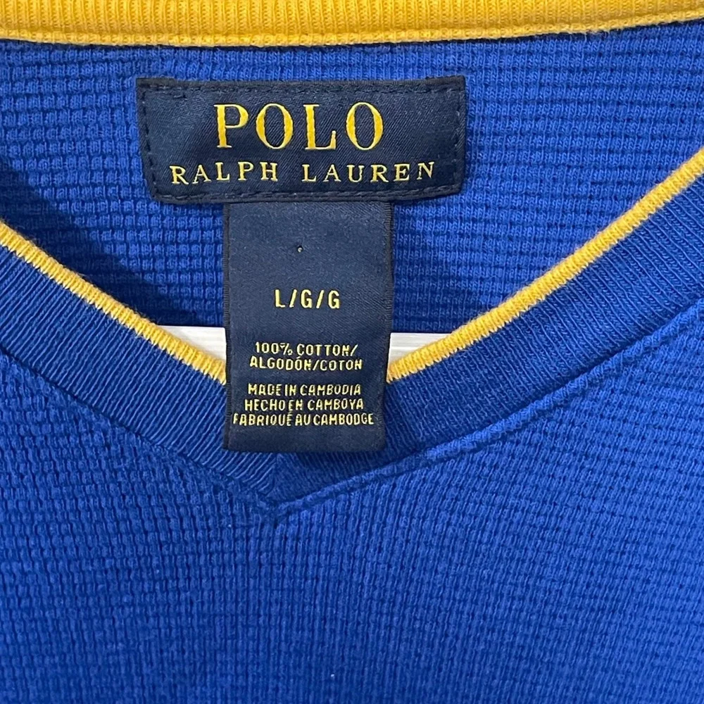 Polo Ralph‎ Lauren Men's Blue Waffle Knit V-Neck Long Sleeve Shirt Size L